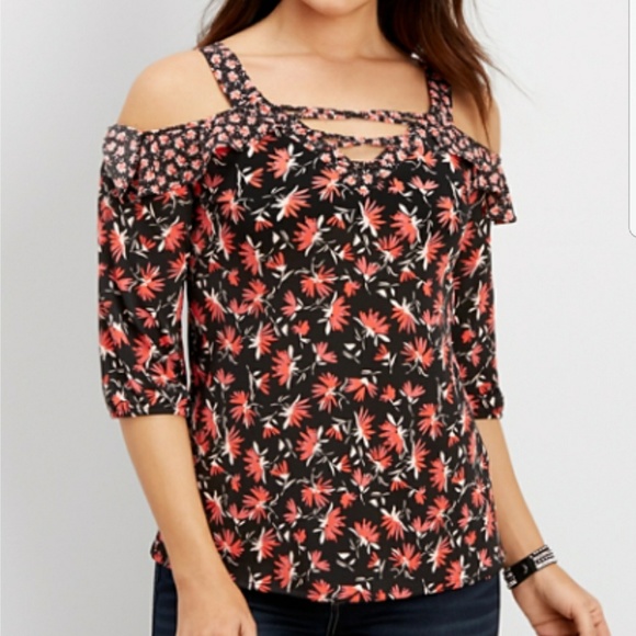 Maurices Tops - floral printed cold shoulder top